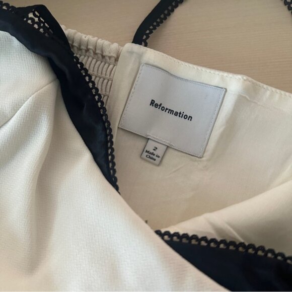 NEW Reformation Melanie Strappy Top Woven Silk Contrast Ivory White | size 2 - Picture 7 of 11